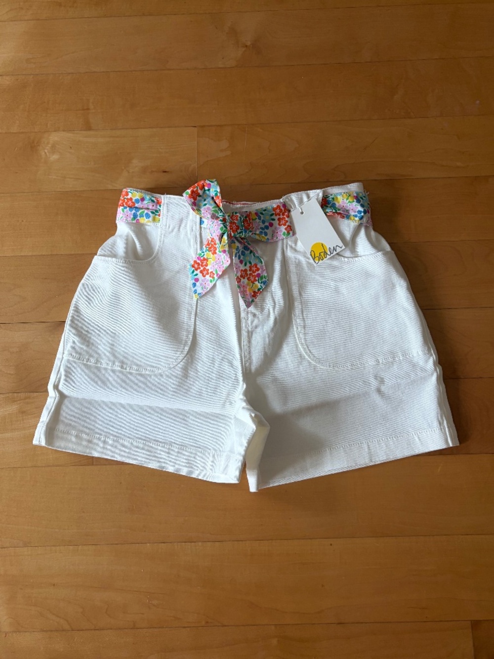 Girls White Shorts with Floral Belt